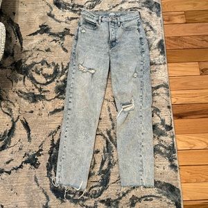 Extra High Waisted Sky Hi Straight Button Fly Ripped Jeans